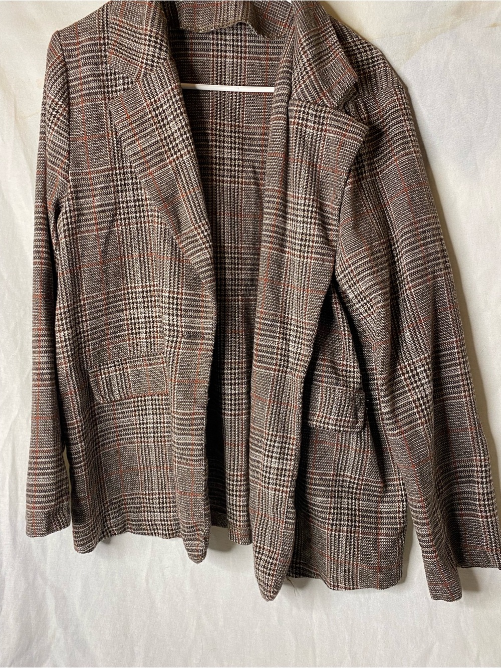 SHEIN Fall Brown Plaid Single-Breasted Blazer with Rust Accents